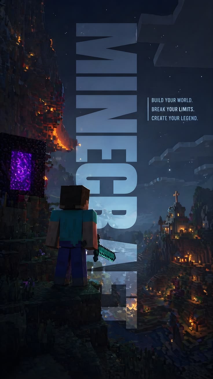 Minecraft player in a dark lava-lit world